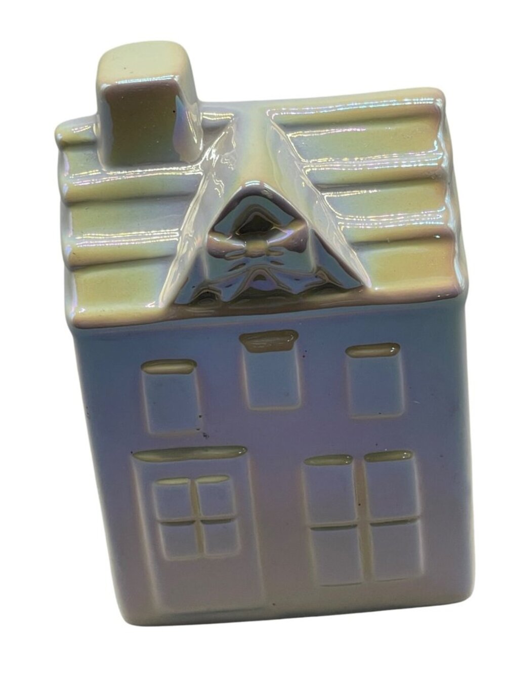 iridescent Christmas house bow village decoration 4x3x5.5" READ